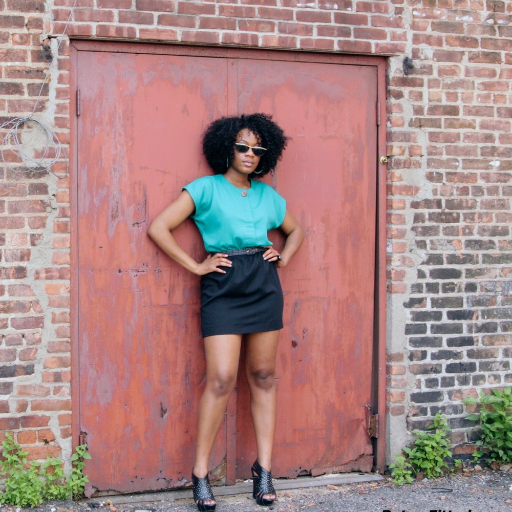 RETRO Green & Black Micro Mini Dress SZ M